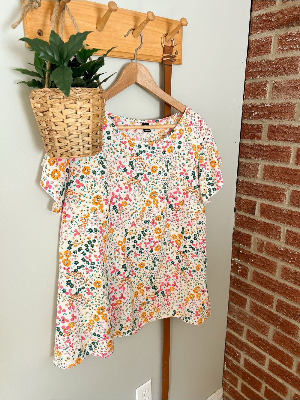 Floral Print Short Sleeve Top - White/Multi